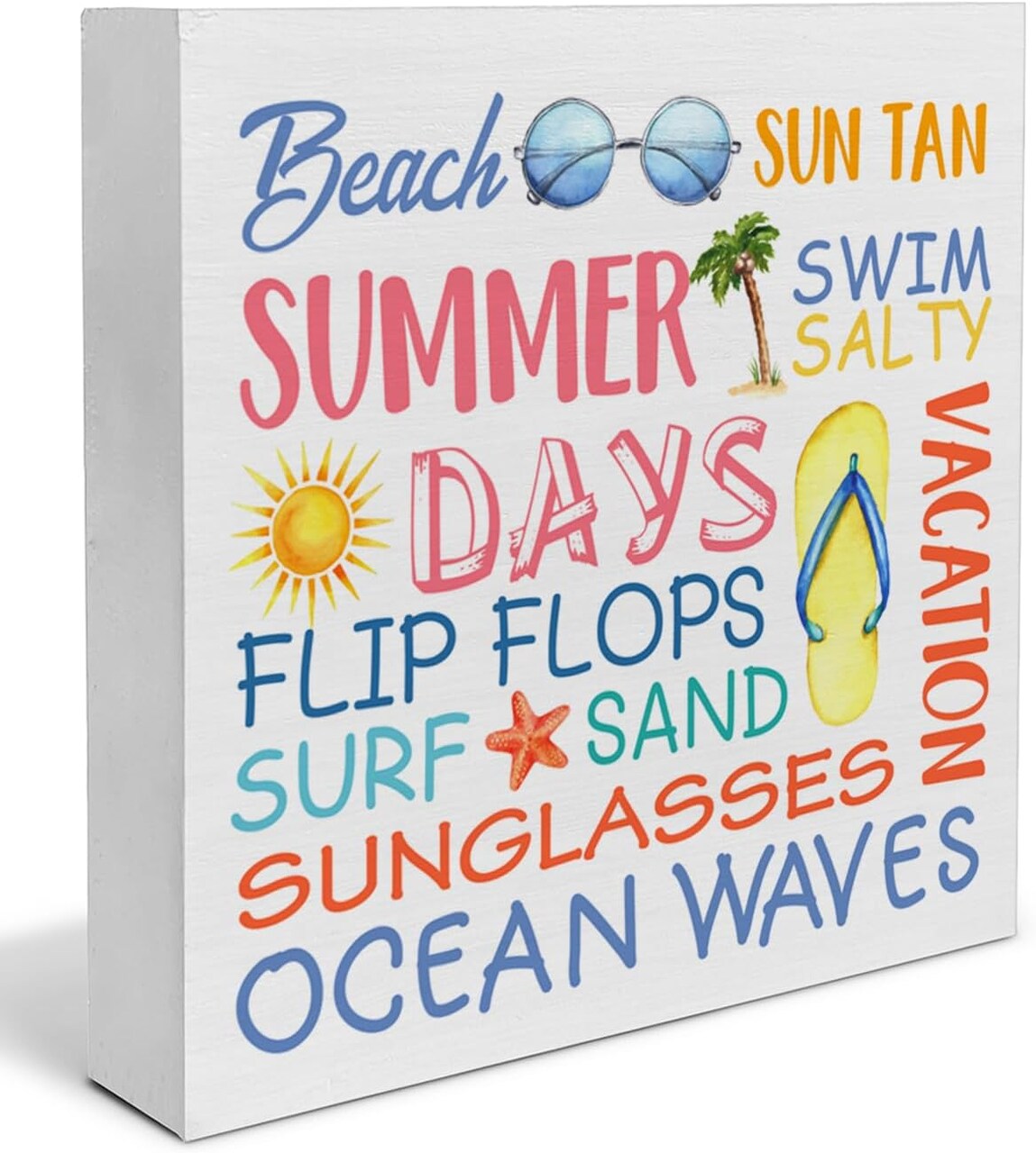 Country Summer Wooden Block Sign - Summer Days Decor for Desk, Wall, or Shelf - Rustic Home Sign